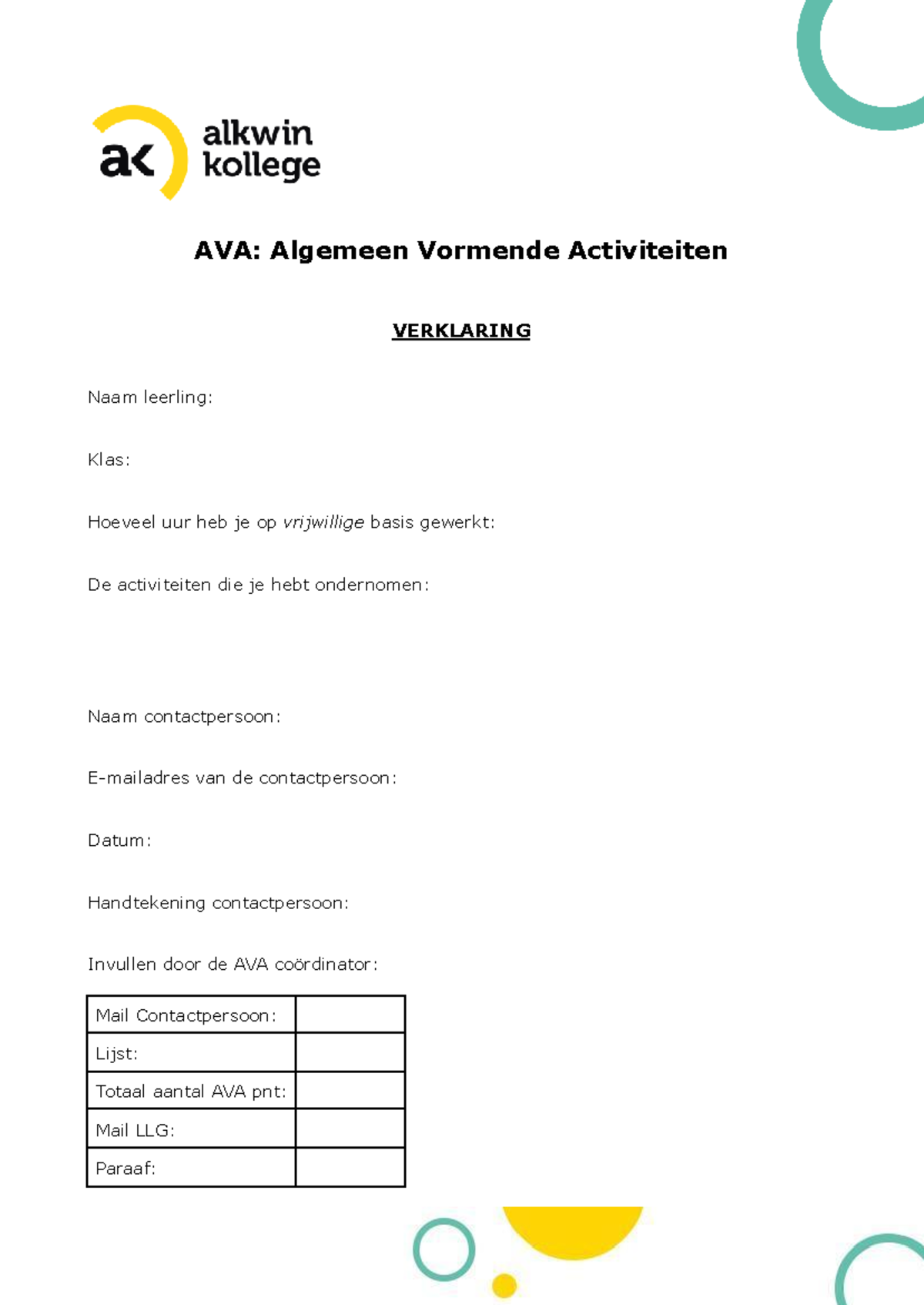 AVA formulier - kkmknoin - Nederlands - AVA: Algemeen Vormende ...