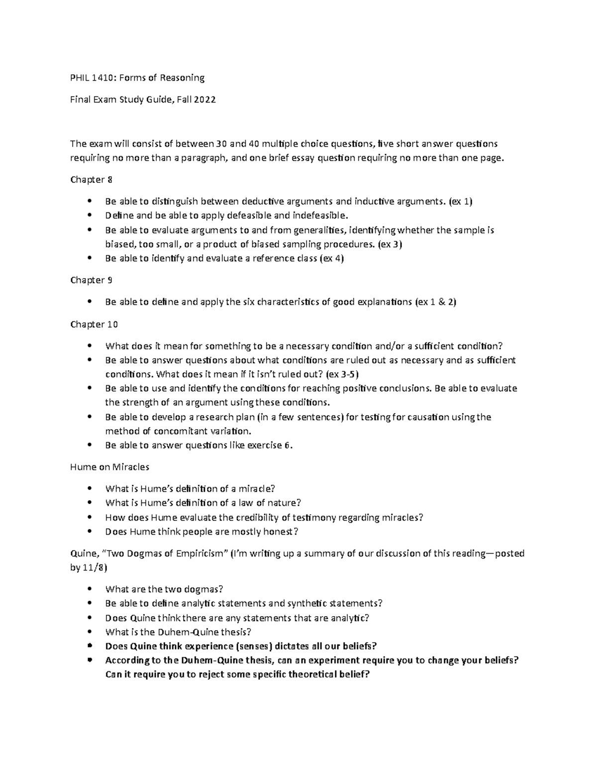 PHIL 1410 Final Exam Study Guide: Key Concepts & Topics - Studocu