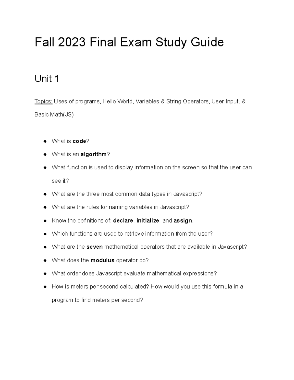 AP CS P S1 Final Exam Study Guide: Key Topics & Concepts - Studocu