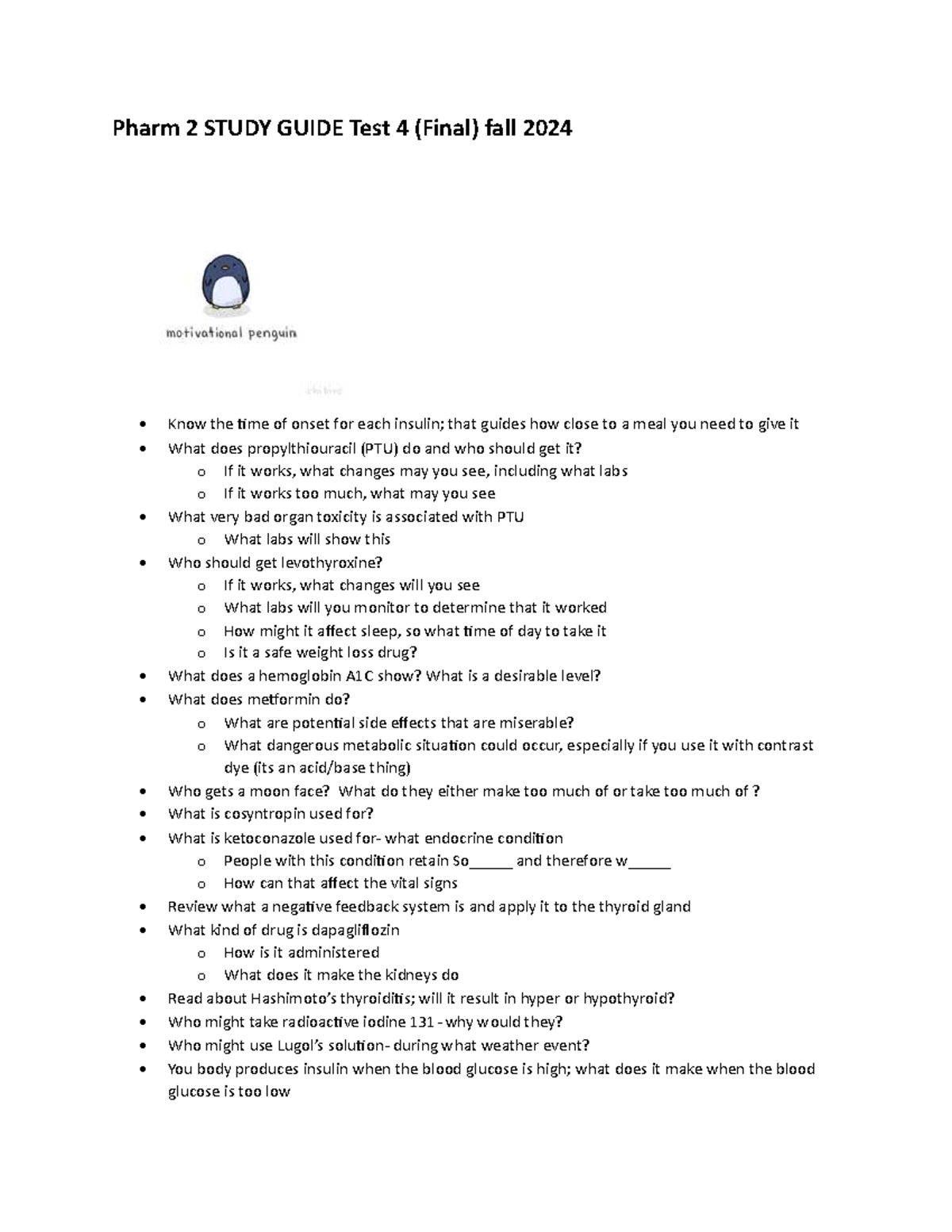 Pharm 2 Study Guide for Final Exam - Test 4 Fall 2024 - Studocu