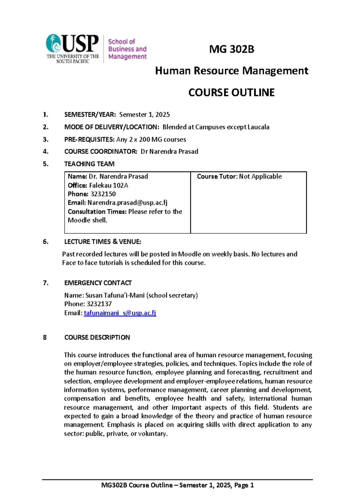 MG302B Human Resource Management Course Outline - Semester 1, 2025 ...