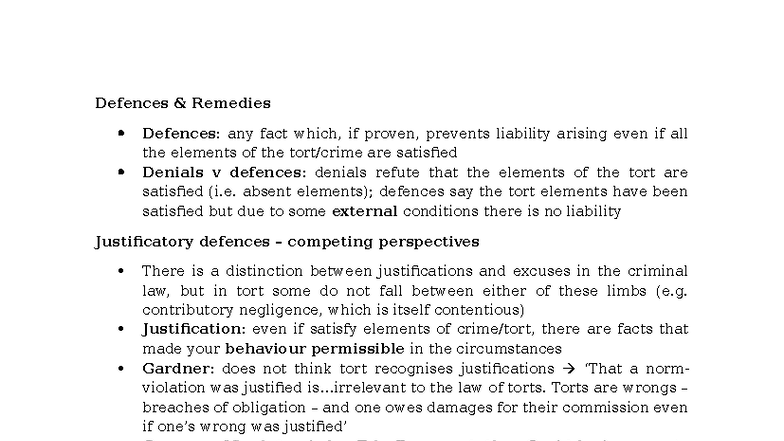 Defences & Remedies in Tort Law: Key Concepts and Case Analysis - Studocu