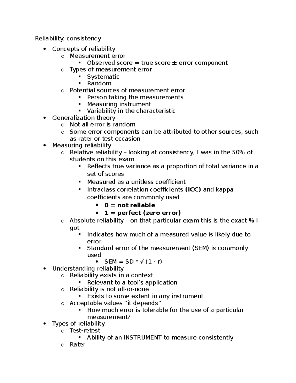 Measurement Reliability and Validity: Key Concepts (Course Code: XYZ123 ...