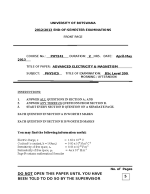 PHY 241: Advanced electricity magnetism tutorial test 1 notes - Studocu