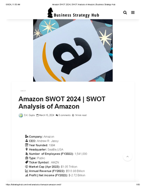 Article SWOT Analysis OF Amazon - AMAZON SWOT 2020 | SWOT ANALYSIS OF ...