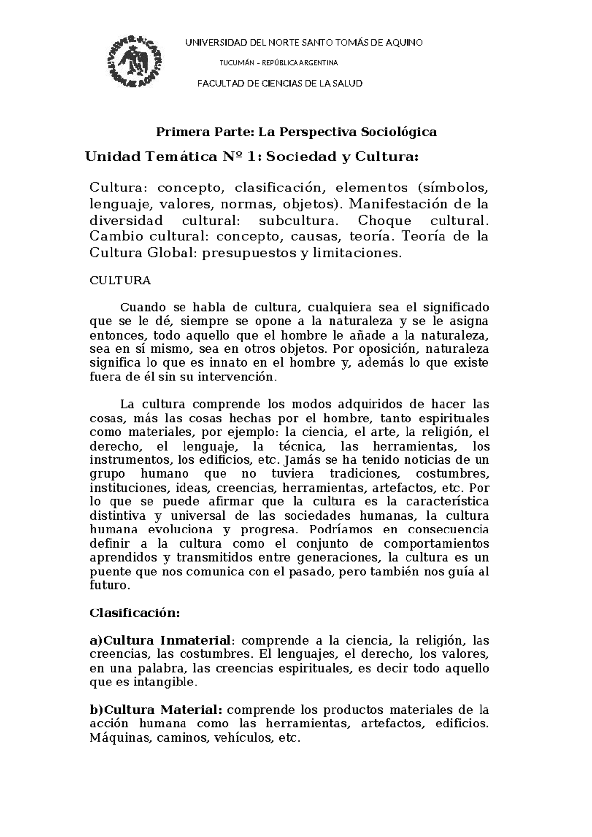 Unidad 1: Introducción a la Sociología - Apuntes de Clases - Studocu