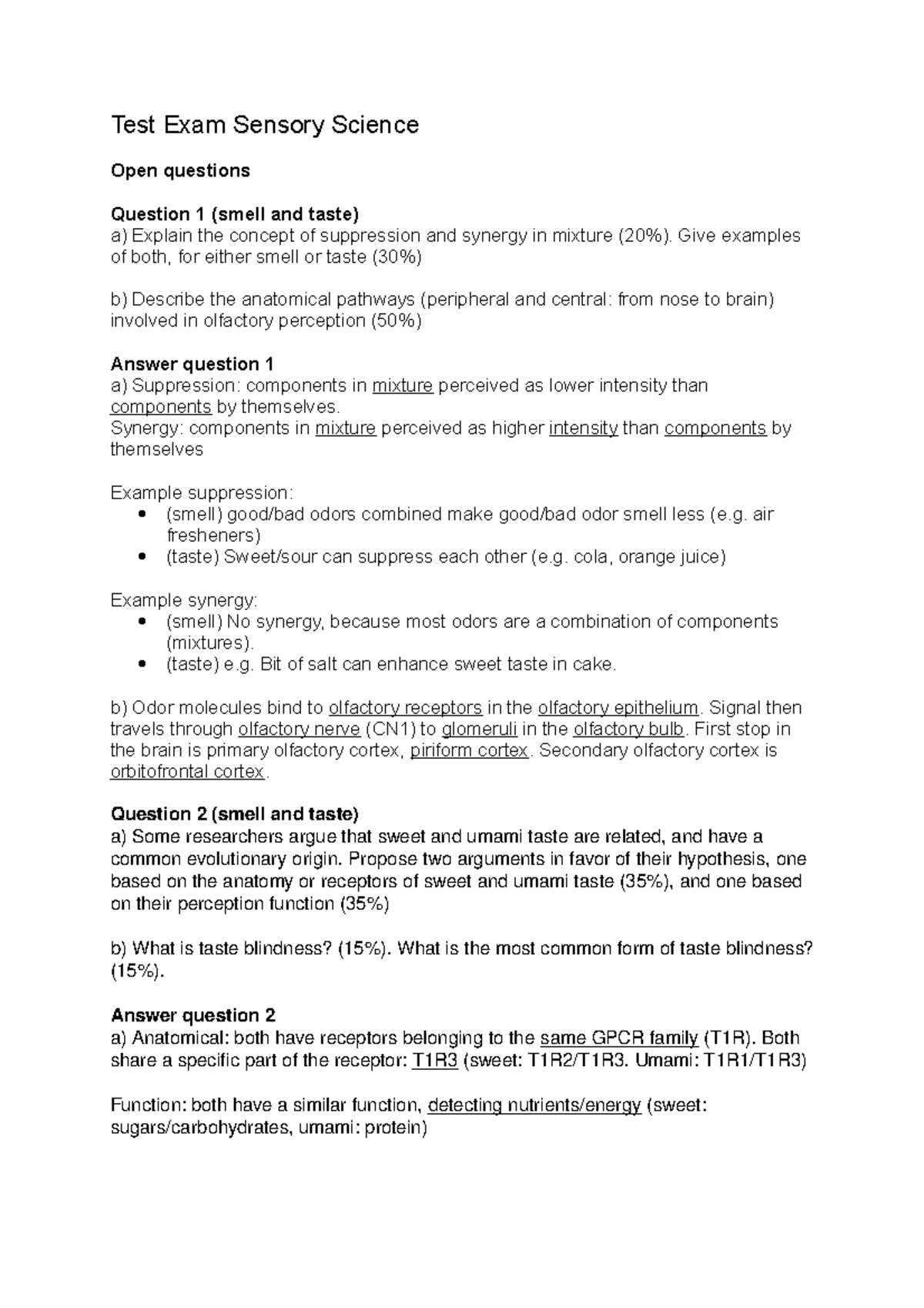 Sensory Science Proef/Oefen Tentamen: Vragen en Antwoorden Review ...