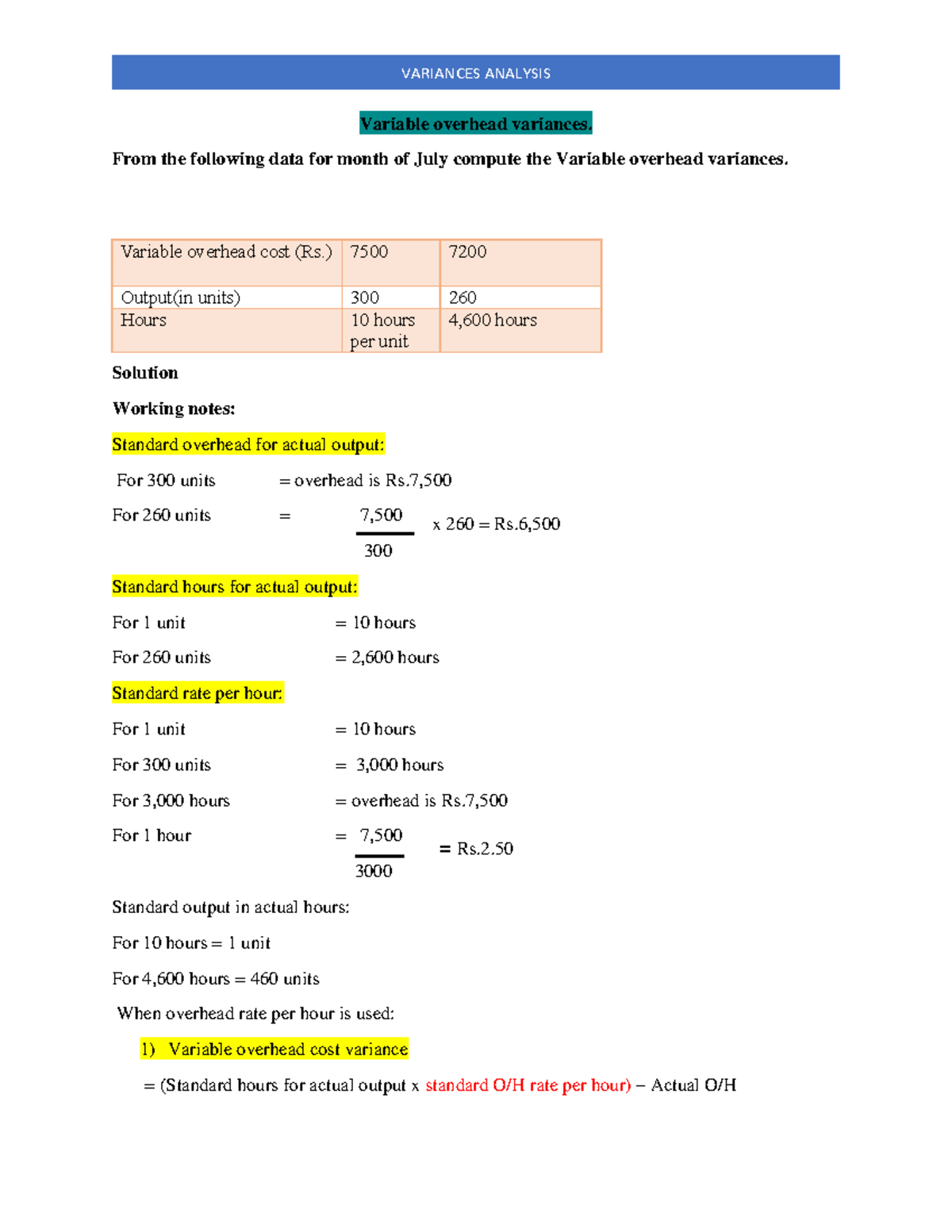4 Variance Analysis Illustrations: Variable Overhead Variances - Studocu
