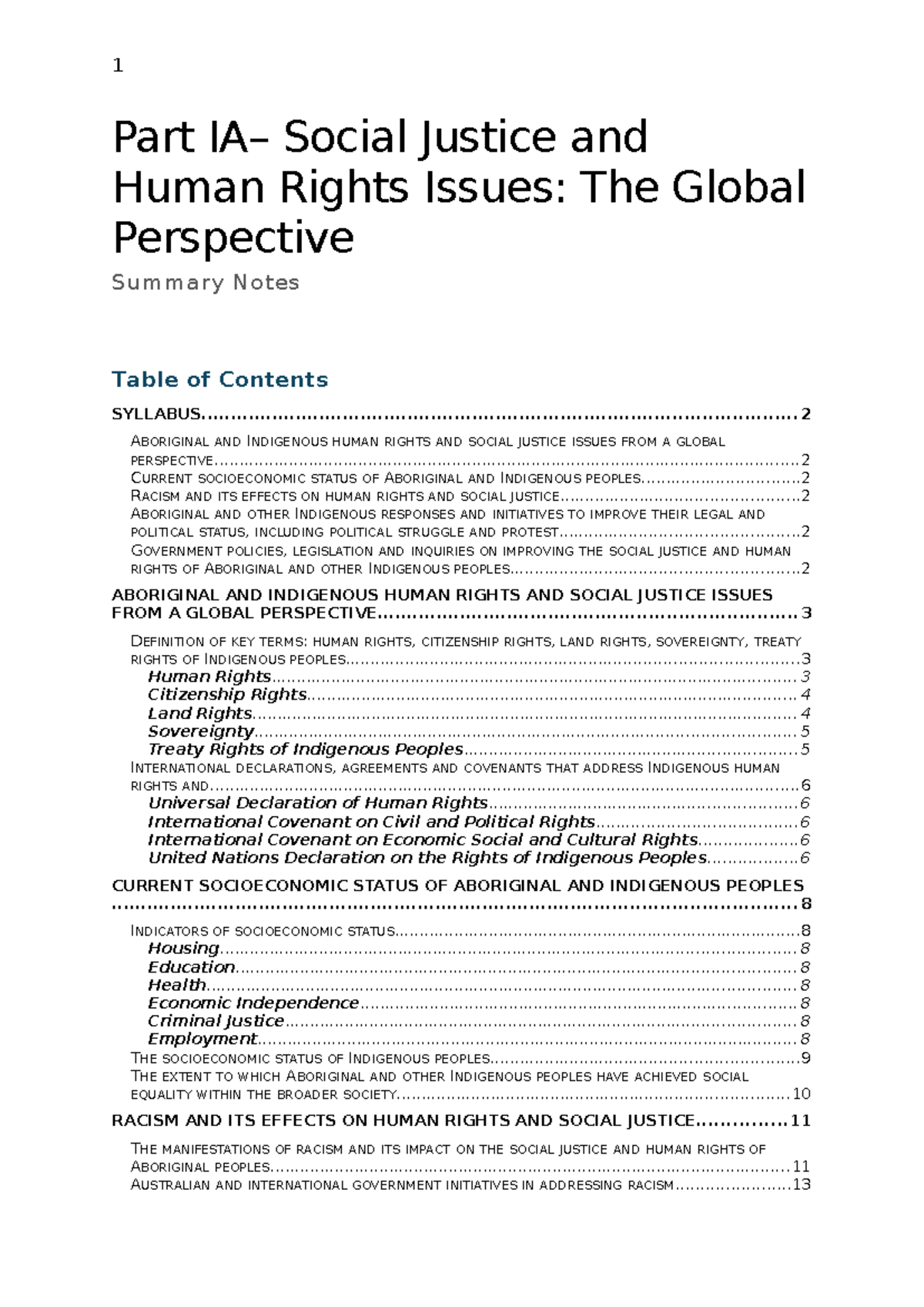 SOC 101: Summary Notes on Global Social Justice & Human Rights Issues ...