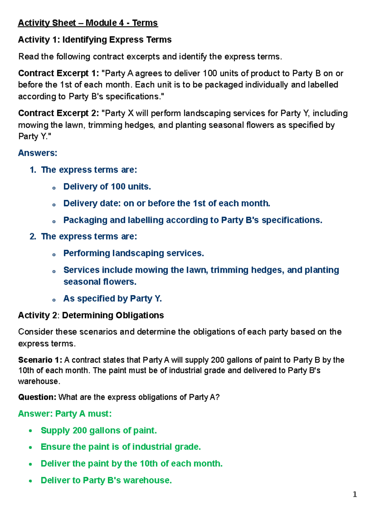 Activity Sheet for Answers - Activity Sheet – Module 4 - Terms Activity ...