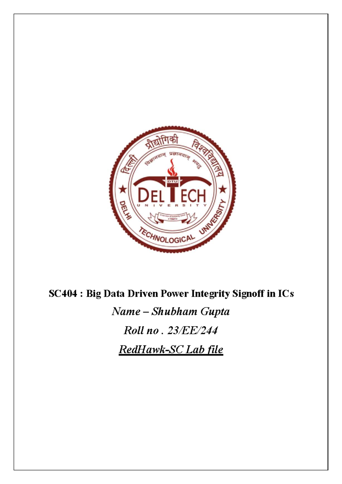 SC404: Lab Report on Big Data Power Integrity Signoff - Studocu