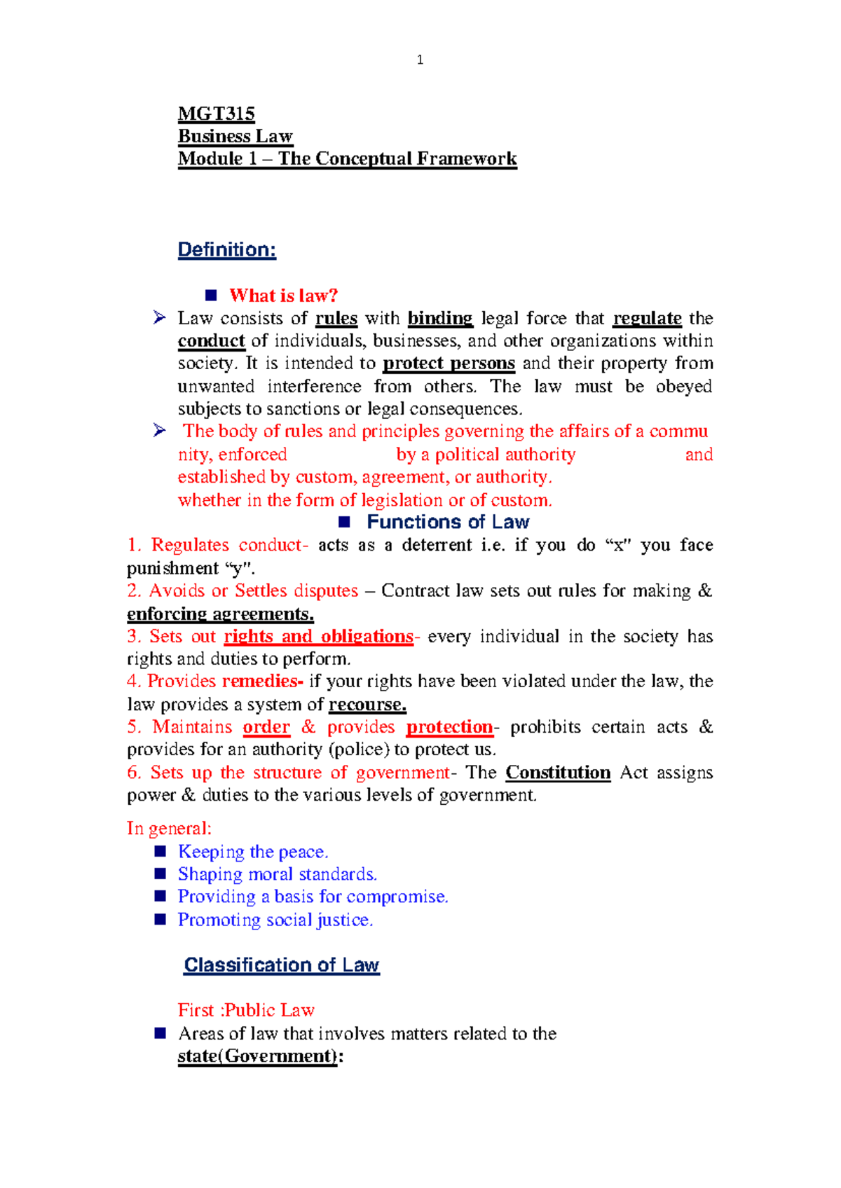 MGT315 M1 - Key Lessons in Business Law Concepts and Applications - Studocu