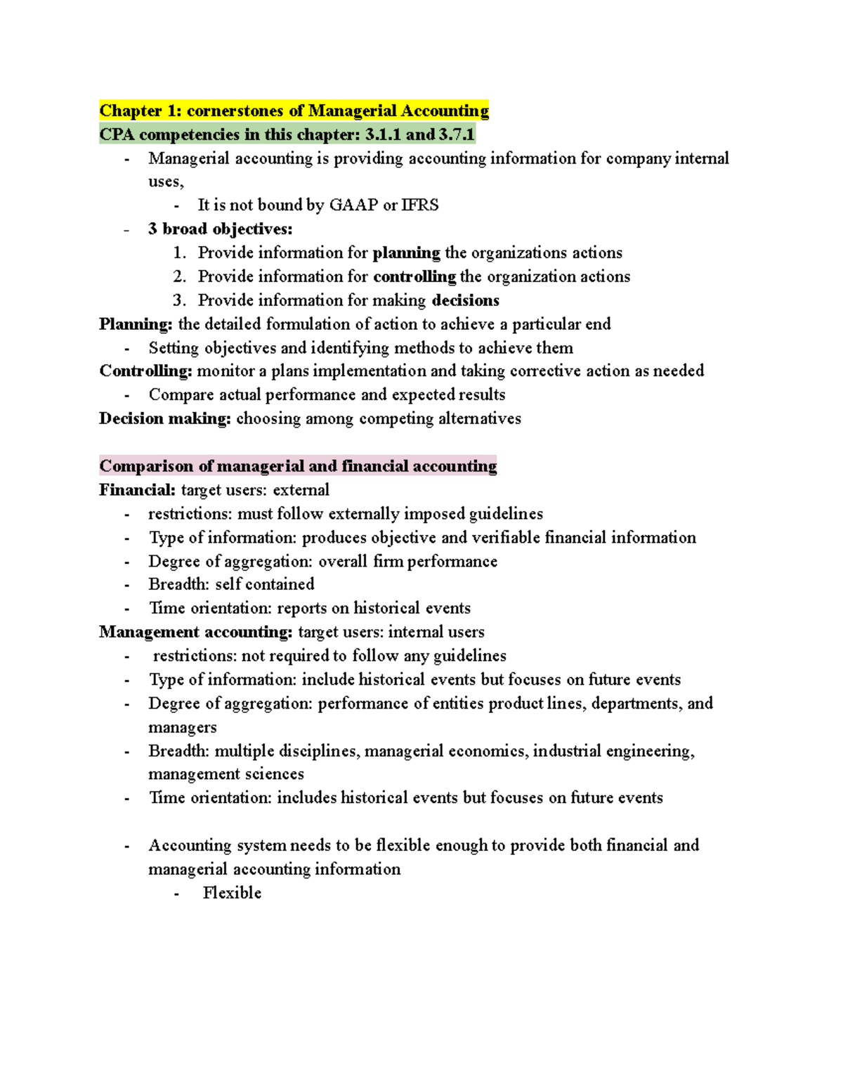ACC 406 Notes - Chapter 1: cornerstones of Managerial Accounting CPA ...