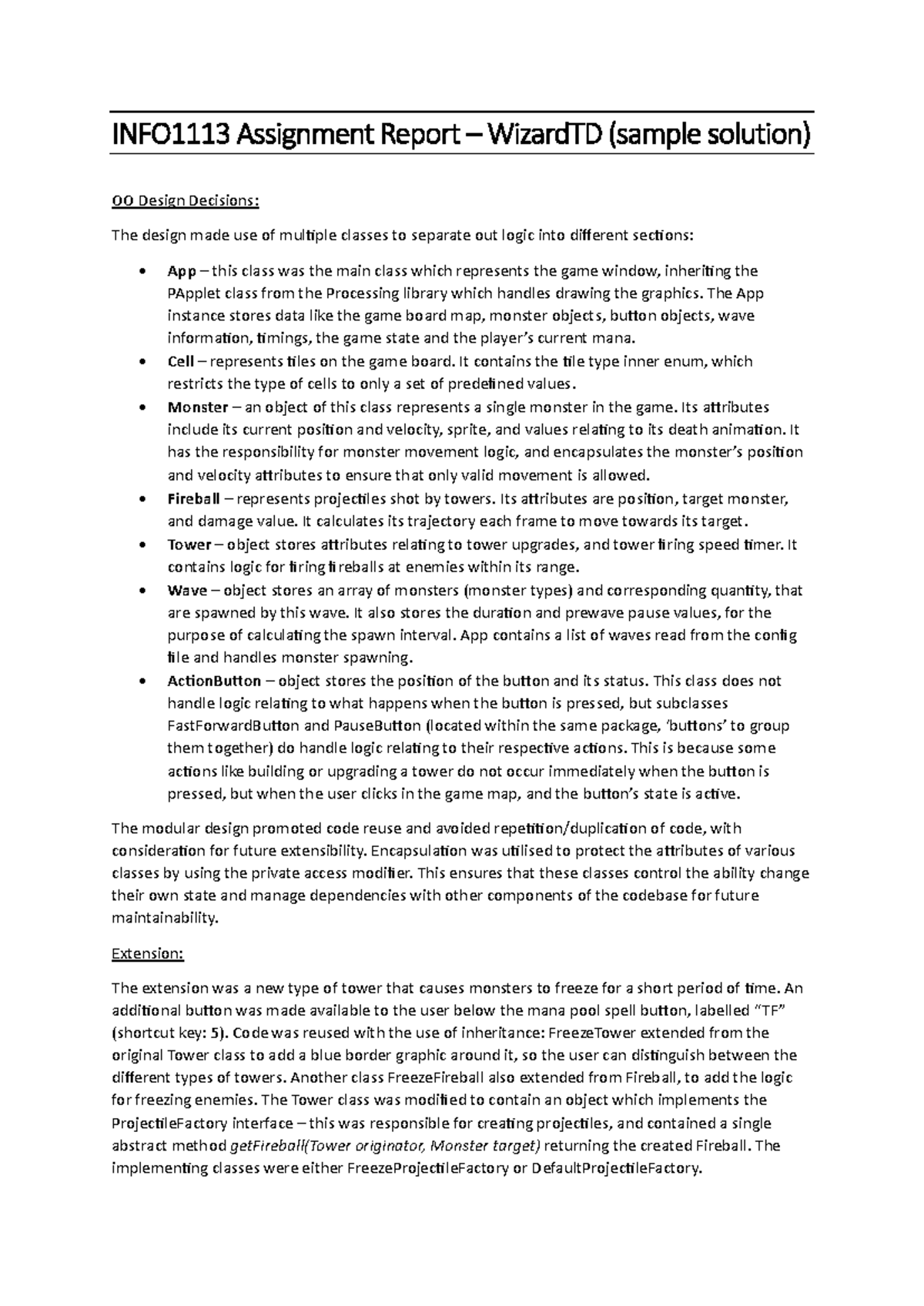 INFO1113 Sample Assignment Report on Game Design Logic - Studocu