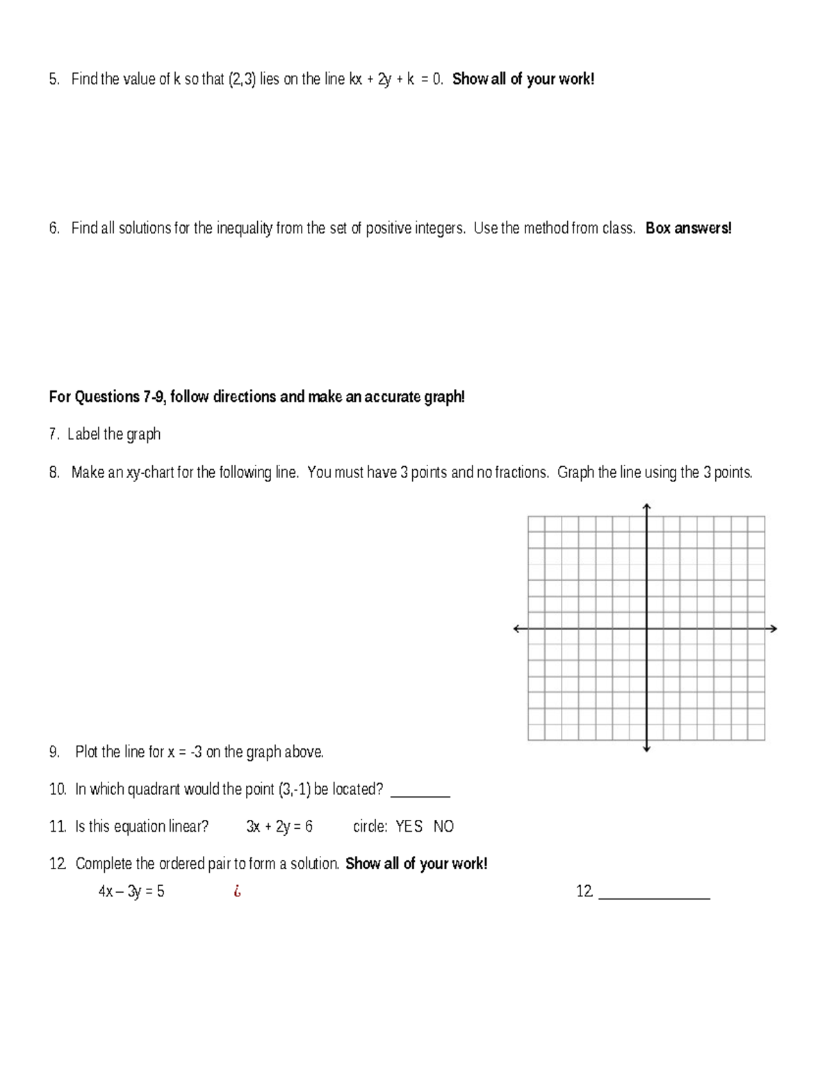 Math 101: Test Re-Do - Graphing & Inequalities Practice - Studocu