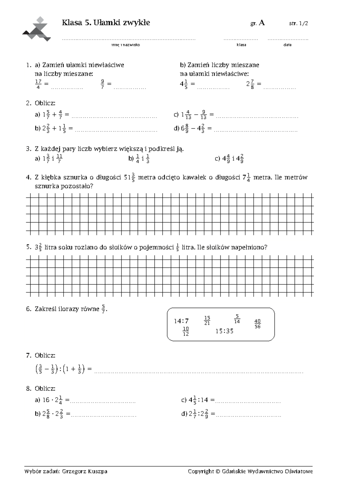 Ułamki Zwykłe Sprawdzian Klasa 6 Chomikuj www.studocu.com
