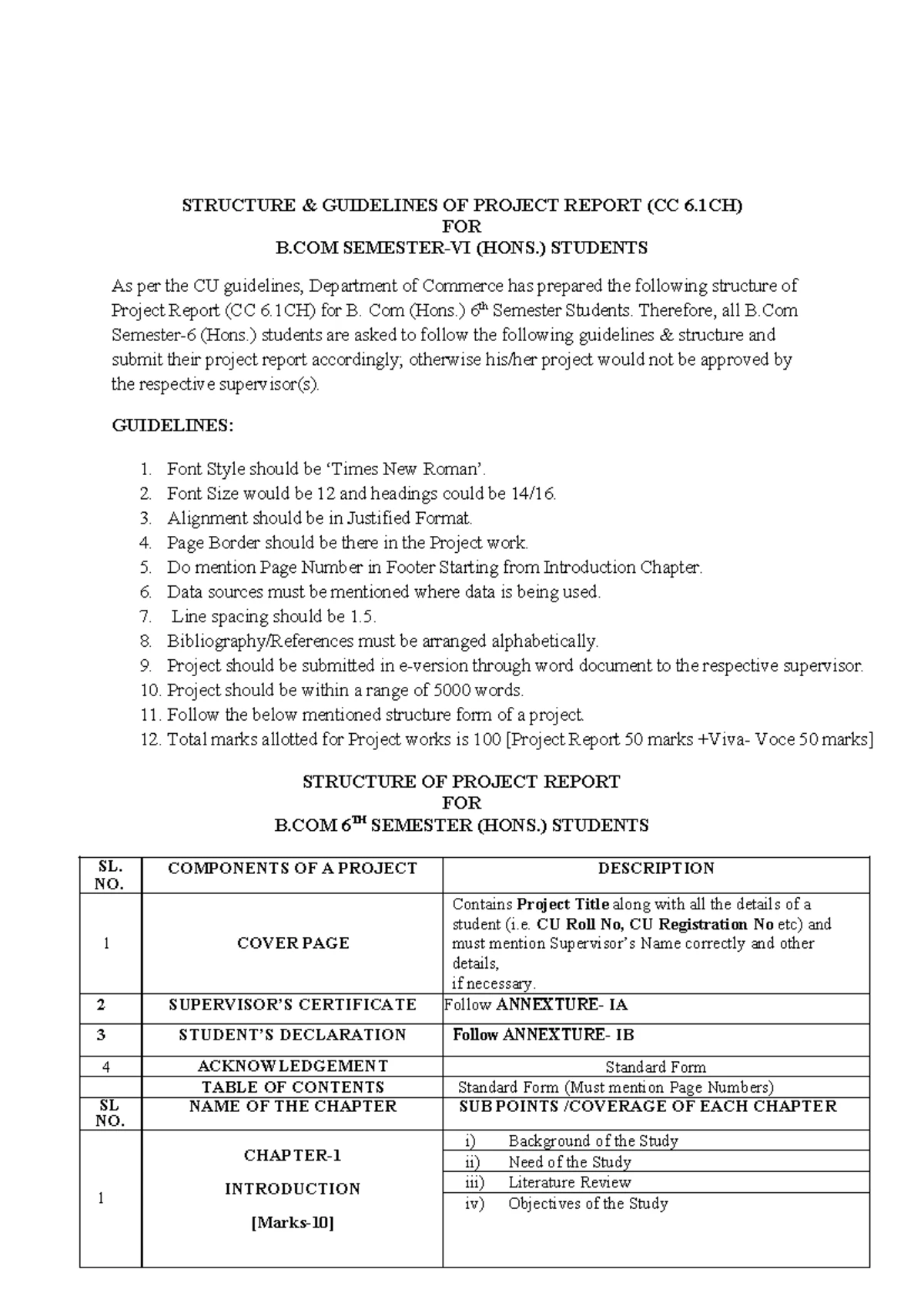 B.Com Hons Sem 6 Project Report Guidelines (CC 6.1CH) - Studocu