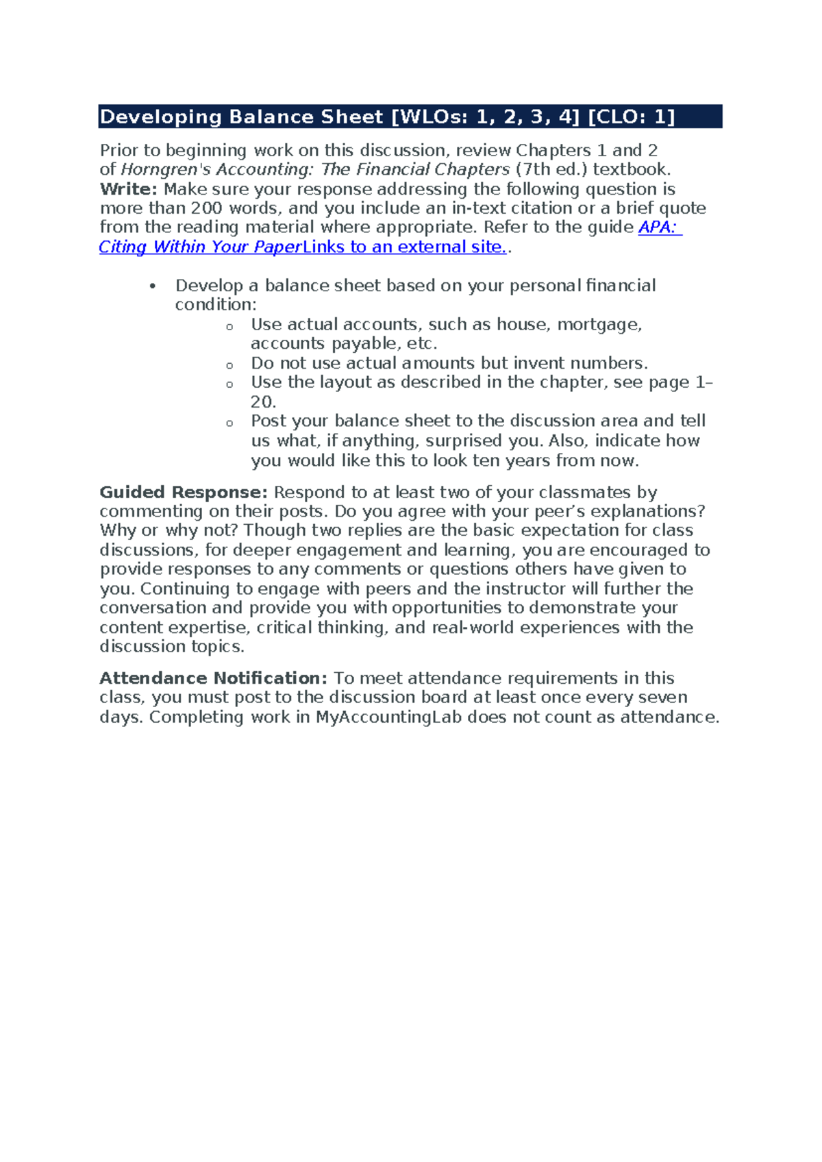 ACC205 Week 1 Discussion 2: Personal Balance Sheet Development - Studocu