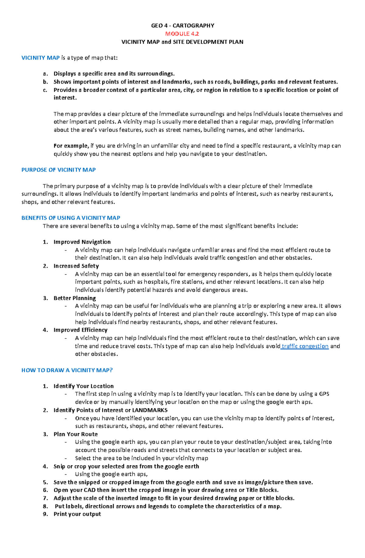GEO 4 Cartography Module 4.2: Vicinity Map & Site Development Plan ...