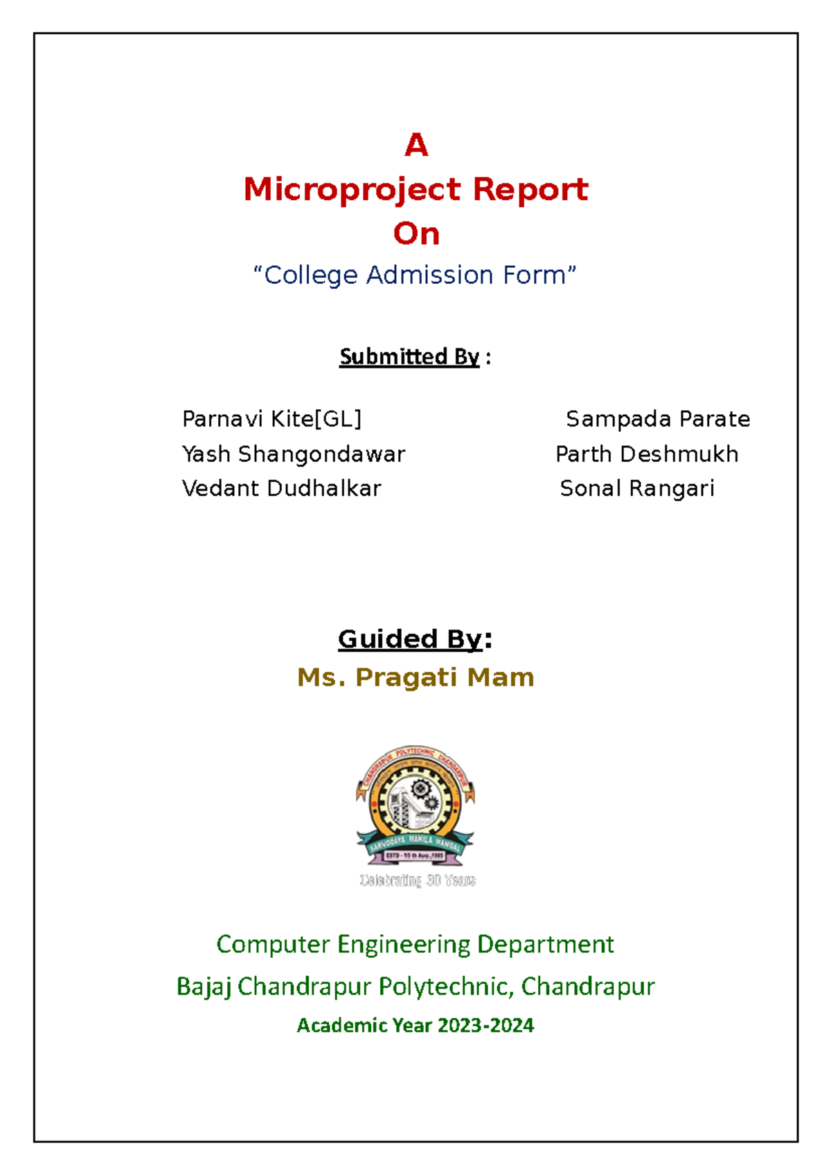 Css file - Nothing - A Microproject Report On “College Admission Form ...