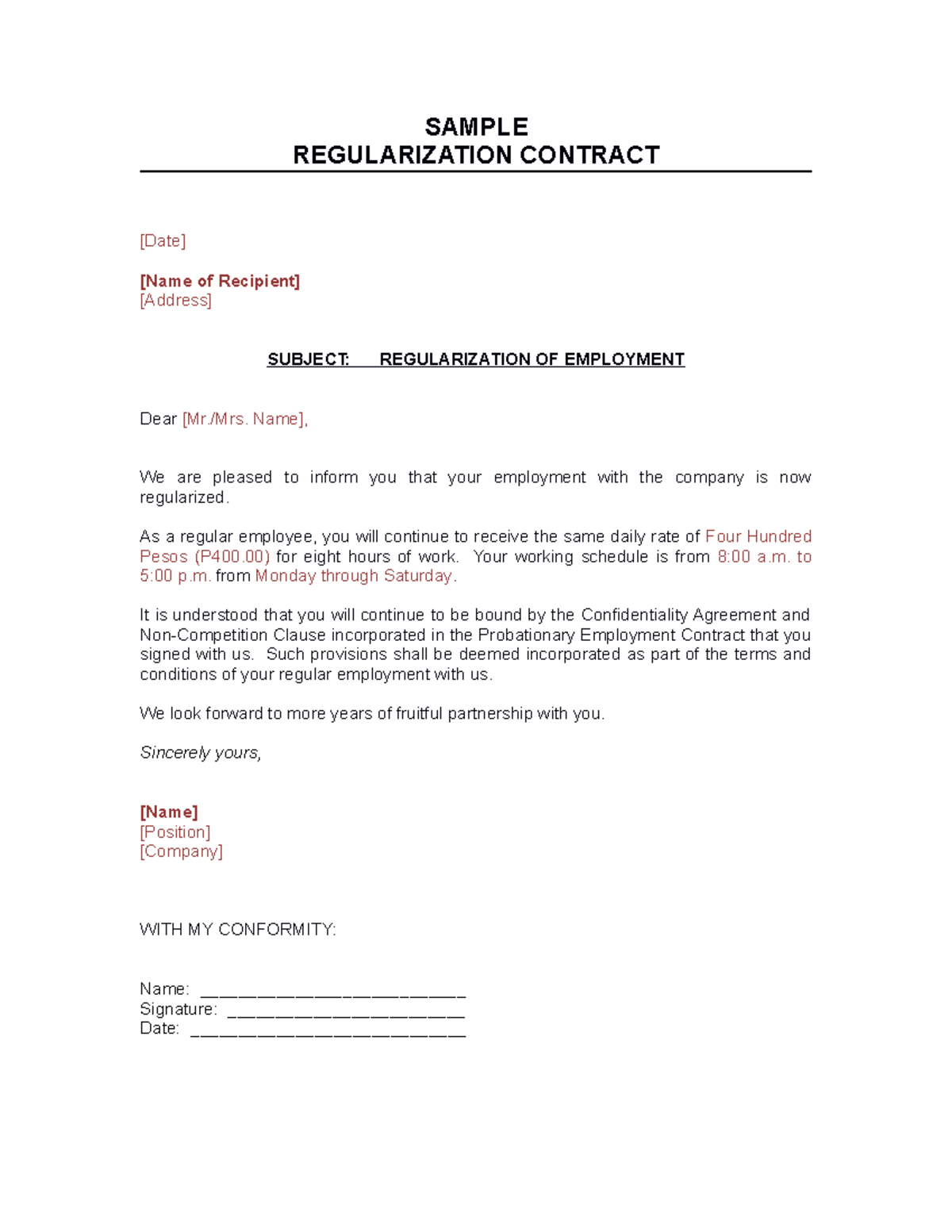 C0007 Regularization Employment Contract without Salary Increase - Studocu