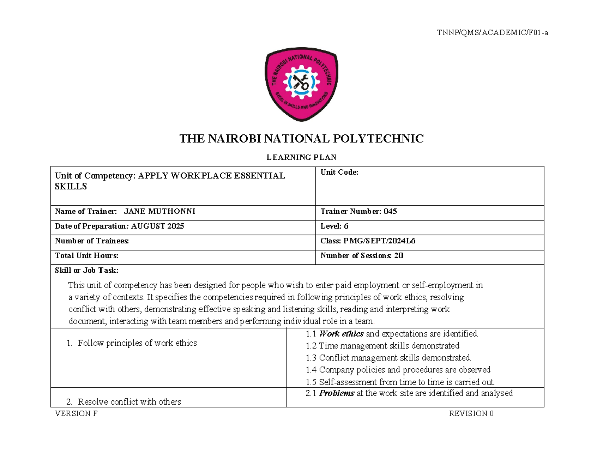 WORK Ethics Unit Plan - Term One (Unit Code: 045) - Studocu