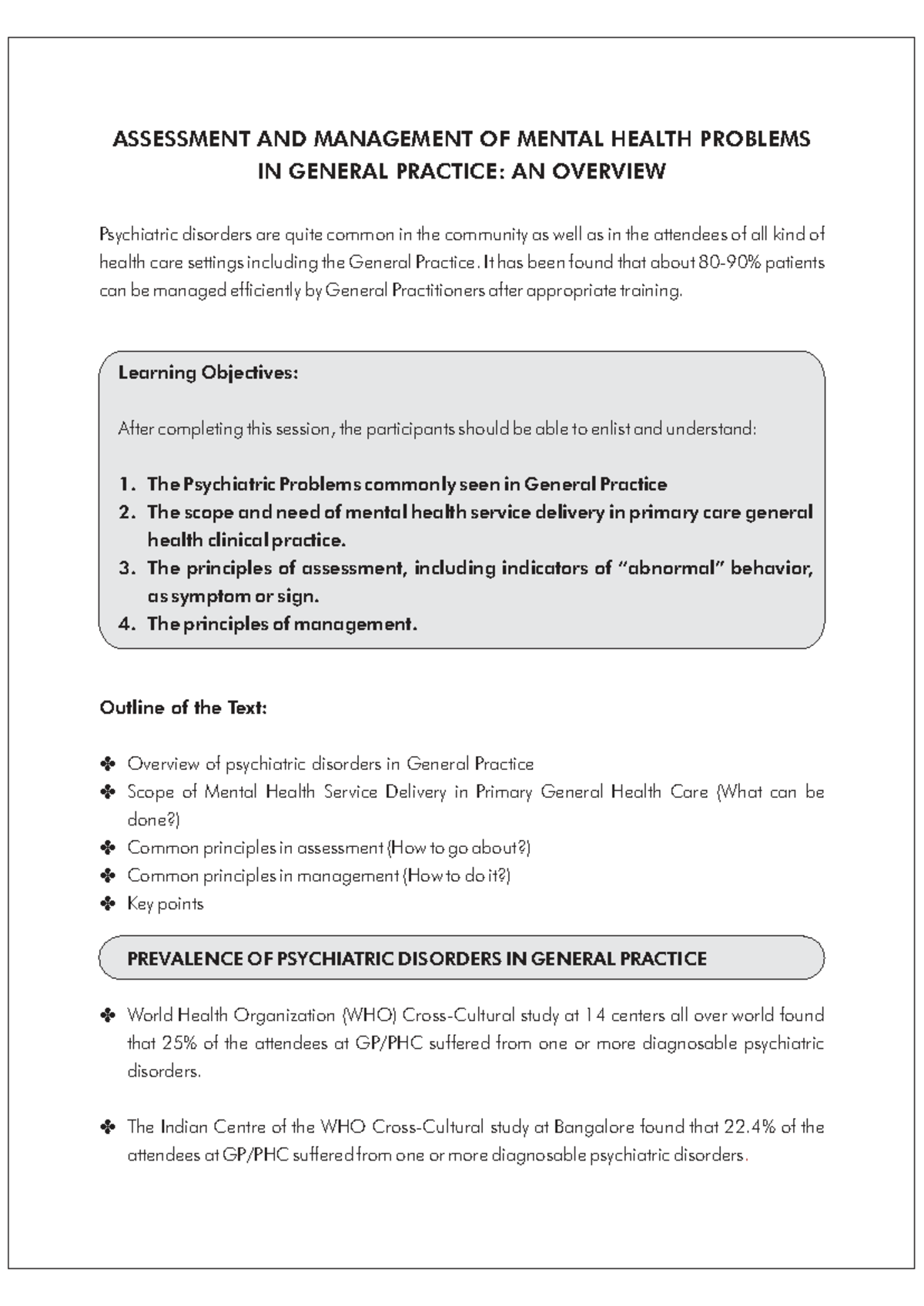 Assessment and Management of Mental Health Issues in GP: An Overview ...