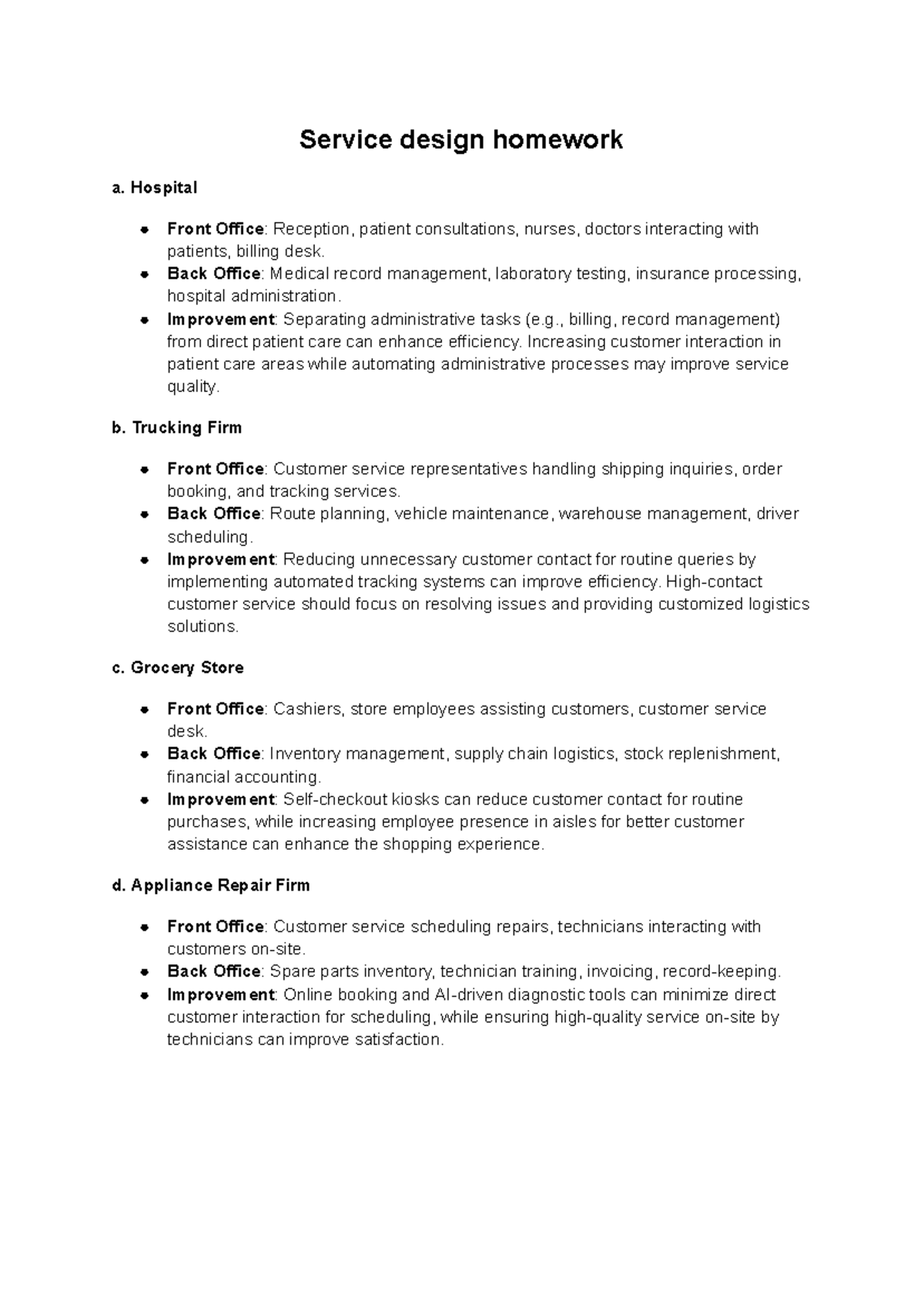 Service Design Homework: Enhancing Efficiency in Various Industries ...