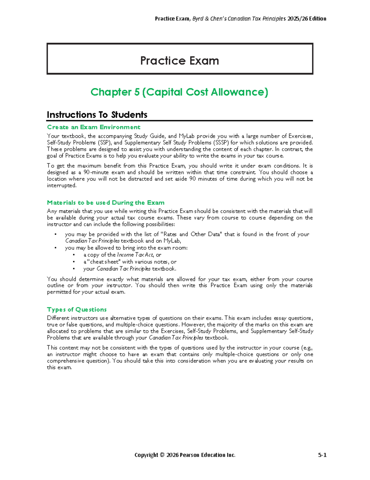 Practice Exam CTP 2025-26: Chapter 5 - Capital Cost Allowance - Studocu