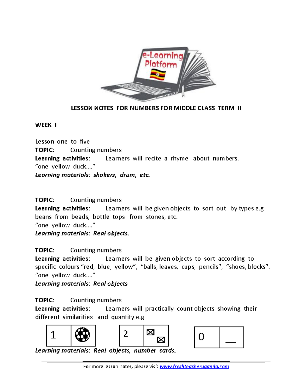 Lesson Notes for Numbers - Middle Class Term II Week I to IX - Studocu