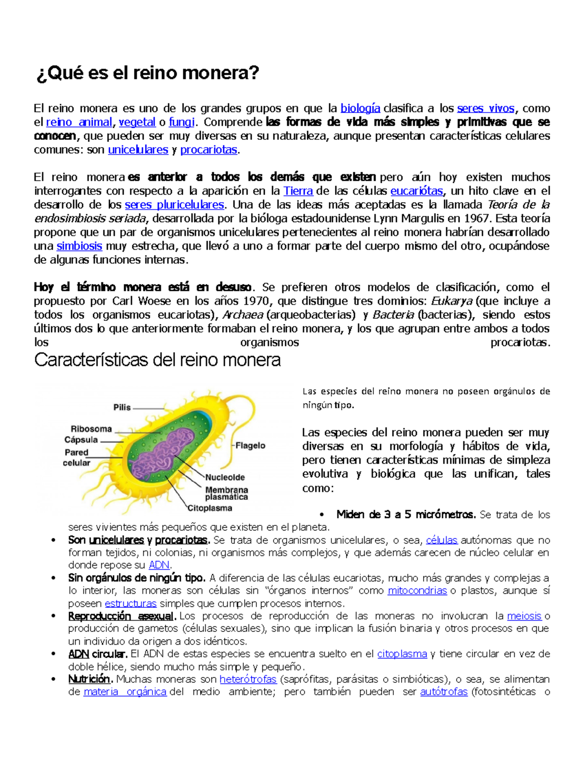 Reino Monera: Características y Clasificación de los Procariotas - Studocu