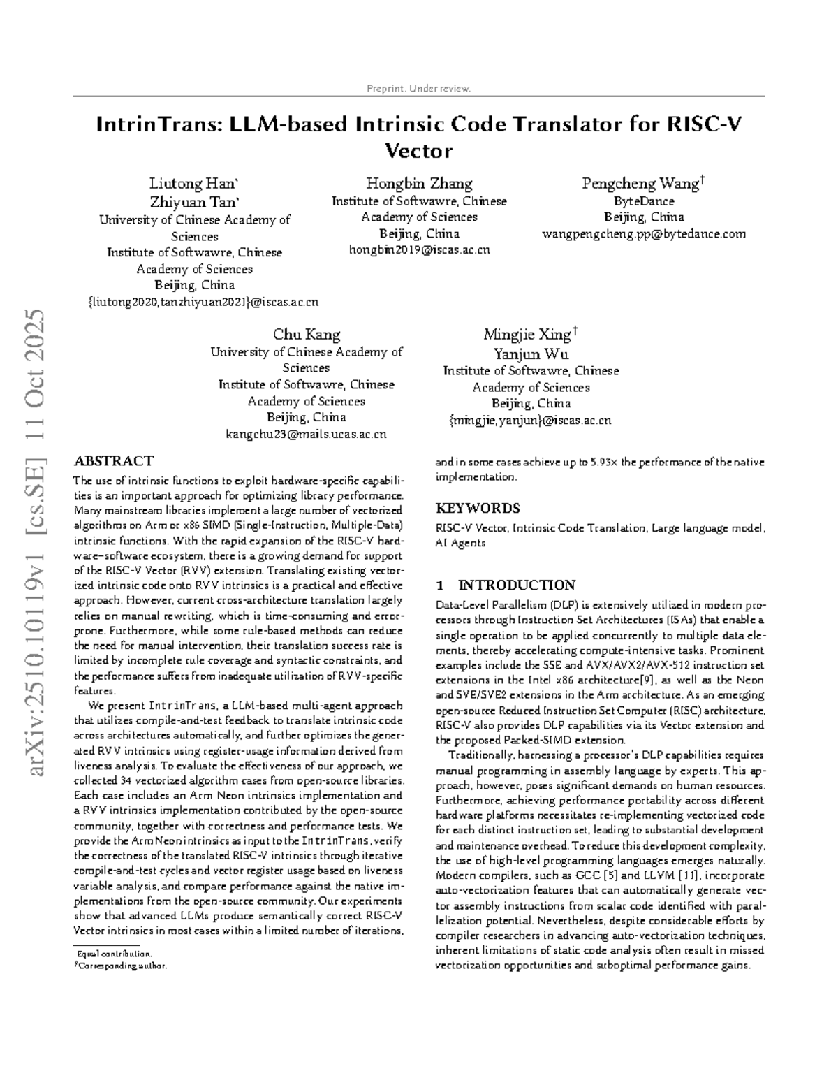 IntrinTrans: Automatic Intrinsic Code Translation to RVV - FFEE - Studocu