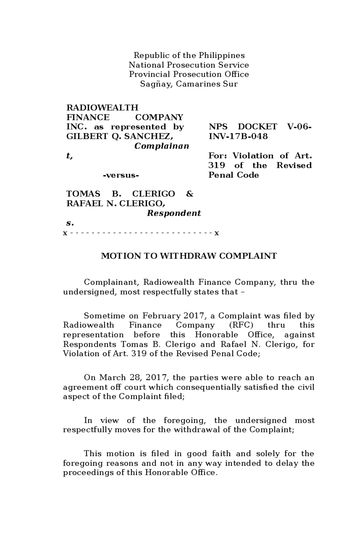 344639977-Motion-to-Withdraw-Complaint-in-NPS-Docket-V-06 - Studocu