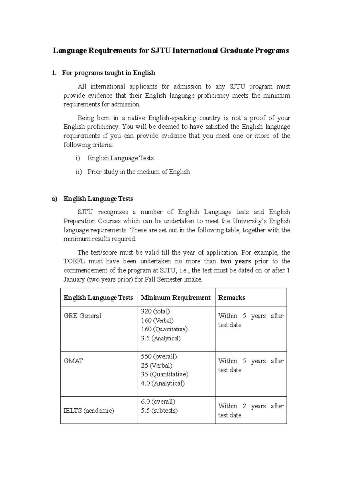Language Proficiency Requirements for SJTU Graduate Programs - Studocu