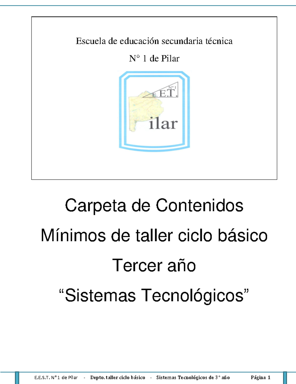 Carpeta de Sistemas Tecnológicos para Tercer Año - Contenidos e Introducción - Document Preview