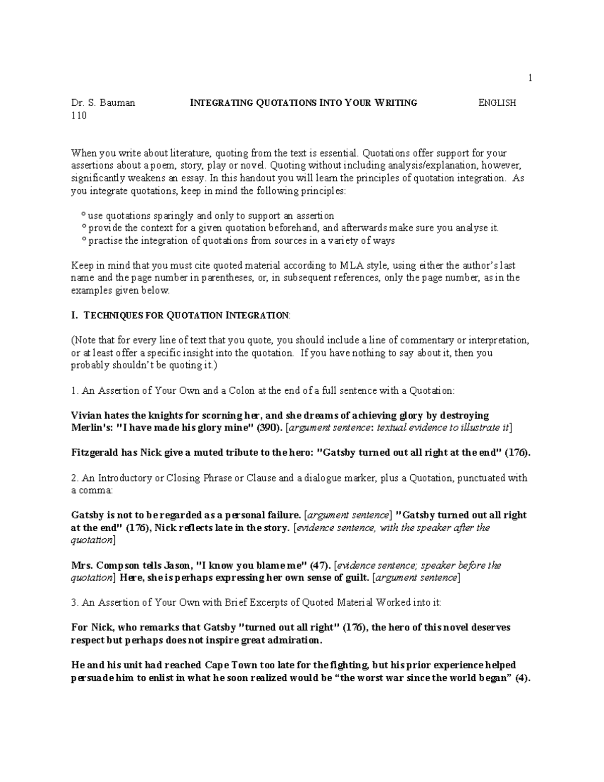 Integrating quotations into your writing: English 110 guide - Studocu