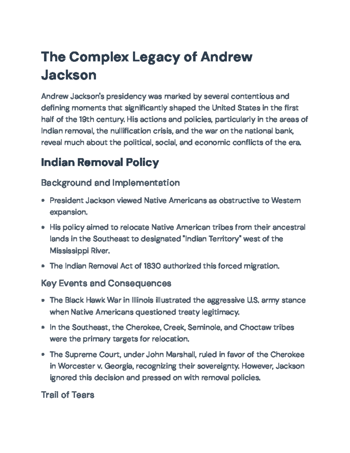 The Complex Legacy of Andrew Jackson: Policies and Impacts on America ...