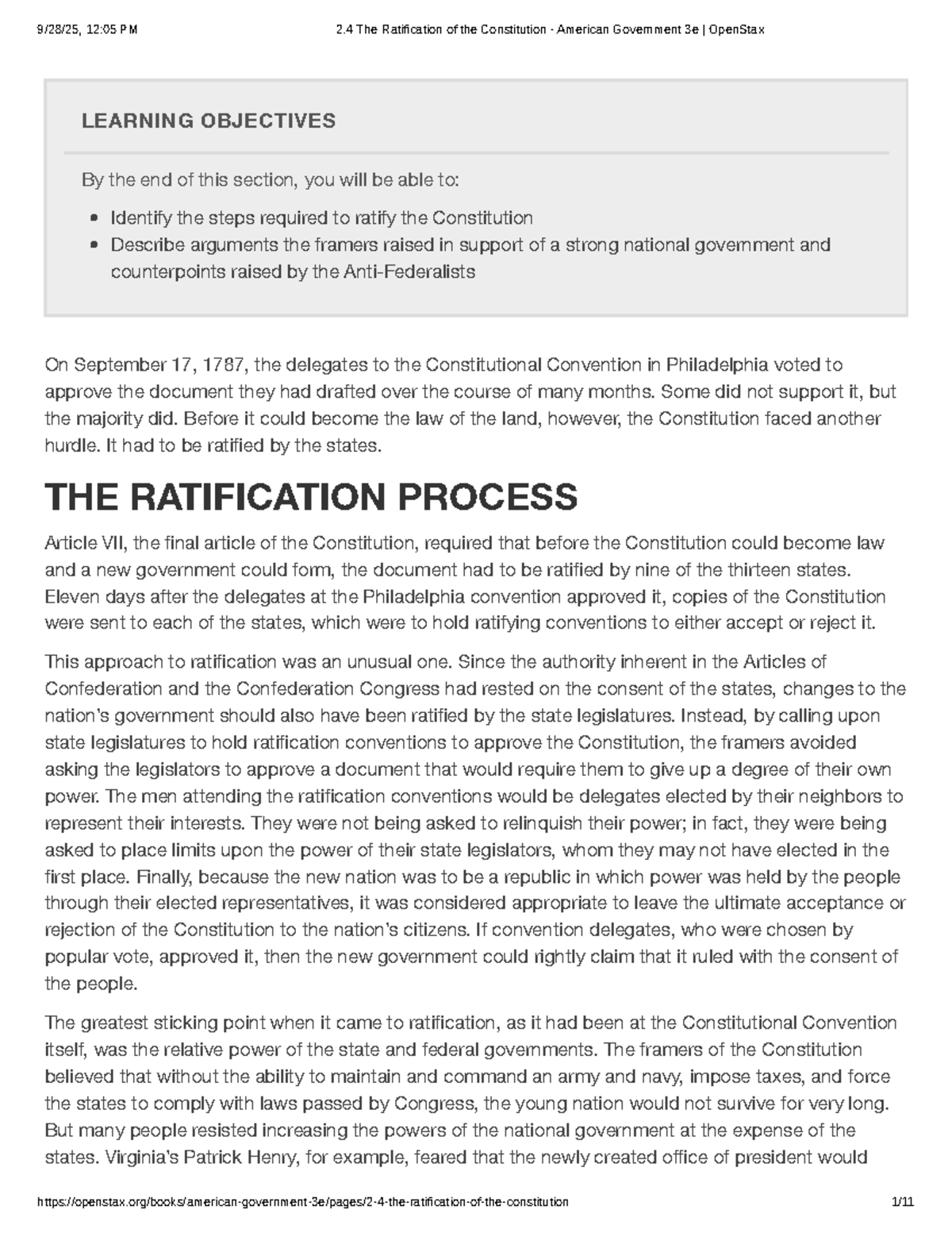 Ratification Of The Constitution Federalists