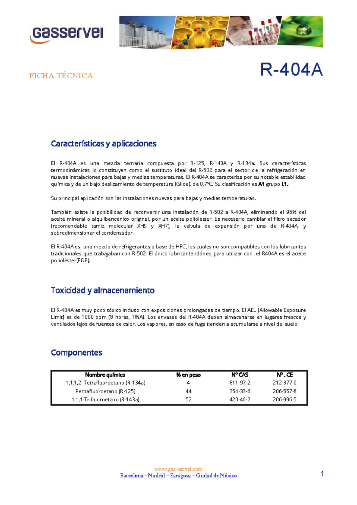 Ficha Técnica del Refrigerante R-404A: Características y Propiedades - Document Preview
