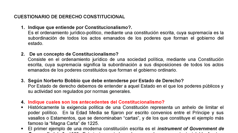 Cuestionario de Derecho Constitucional - CUEST 1 - Studocu