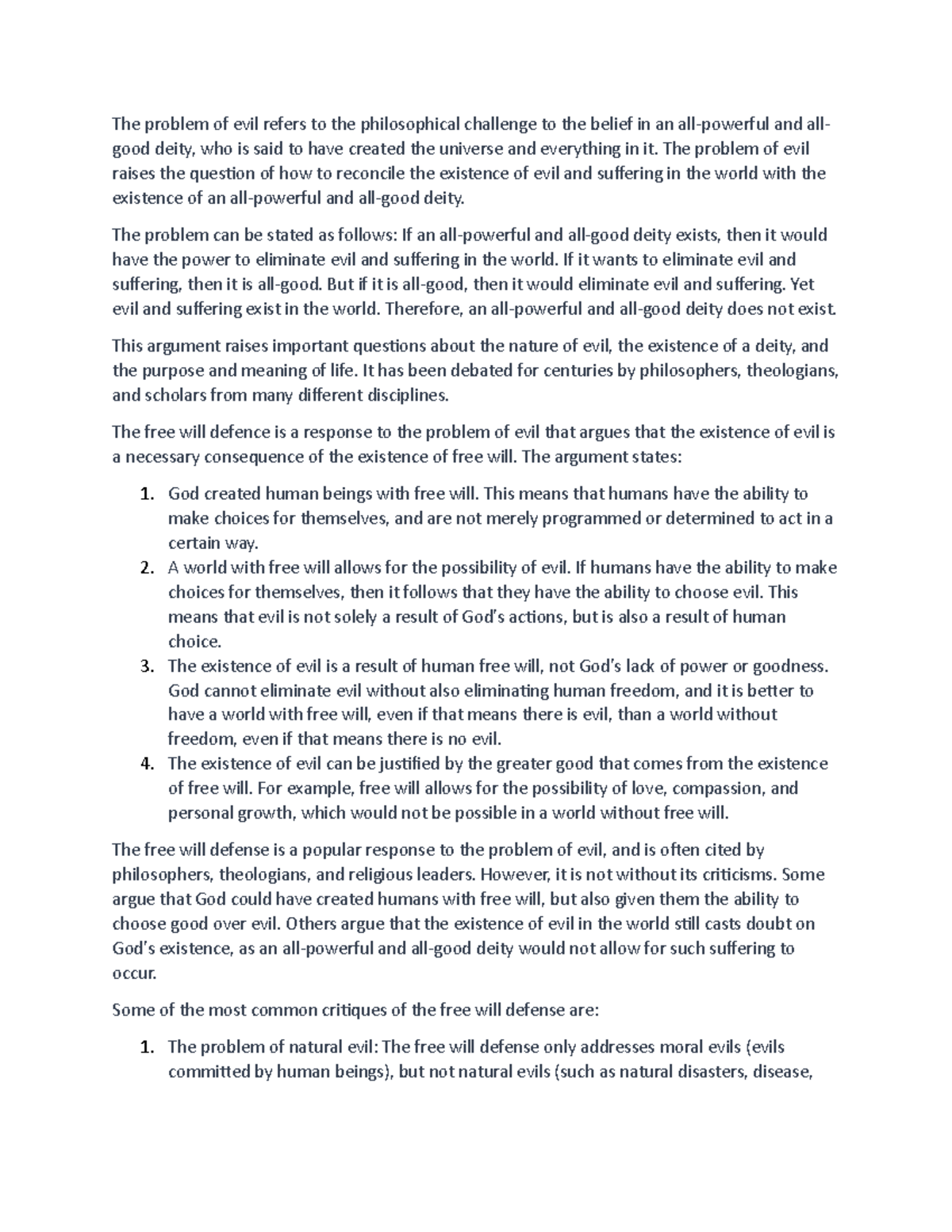 The Problem of Evil and the Free Will Defence - The problem of evil ...