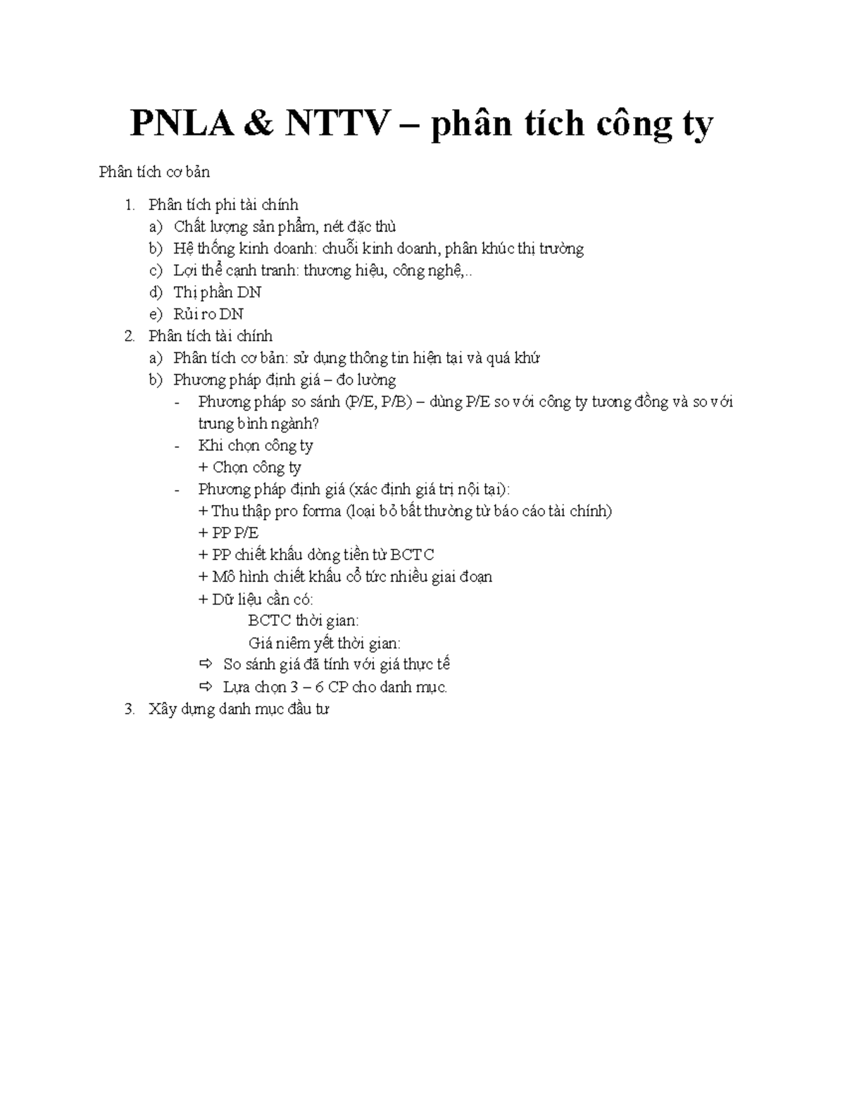 PNLA NTTV - Phân Tích Công Ty: Tài Chính & Phi Tài Chính - Studocu