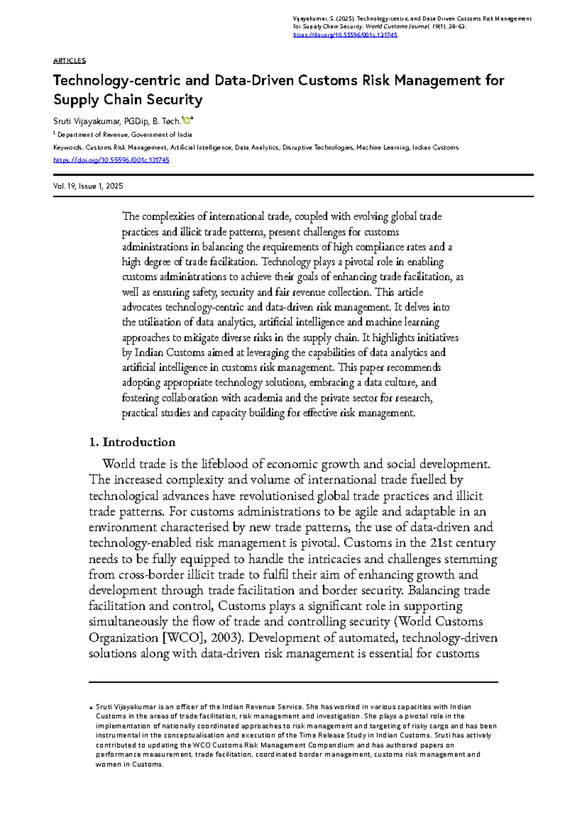 Technology-Centric Customs Risk Management for Supply Chain Security ...