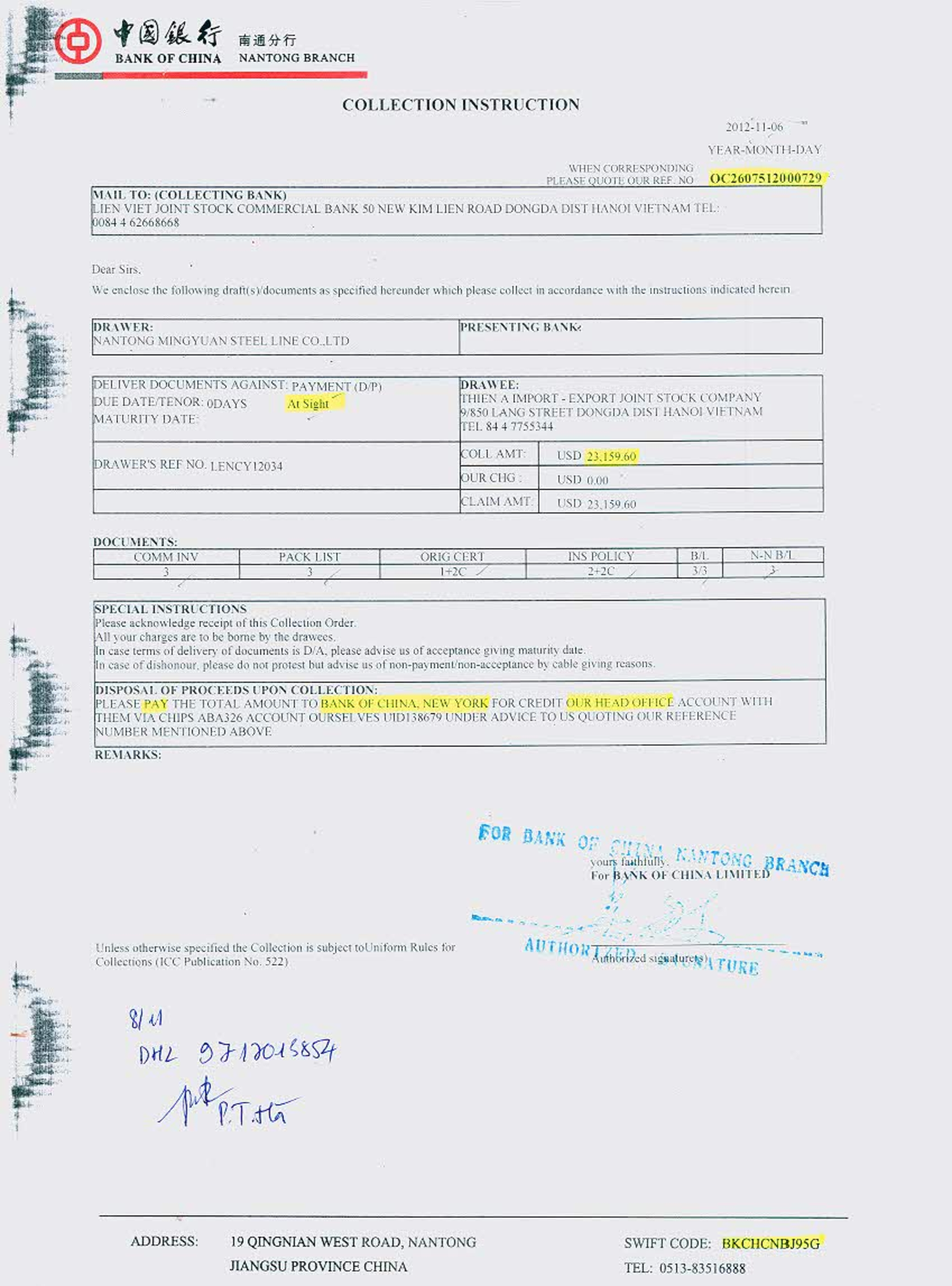 Collection Instruction for Thien A Import Export Co. - LENCY12034 - Studocu