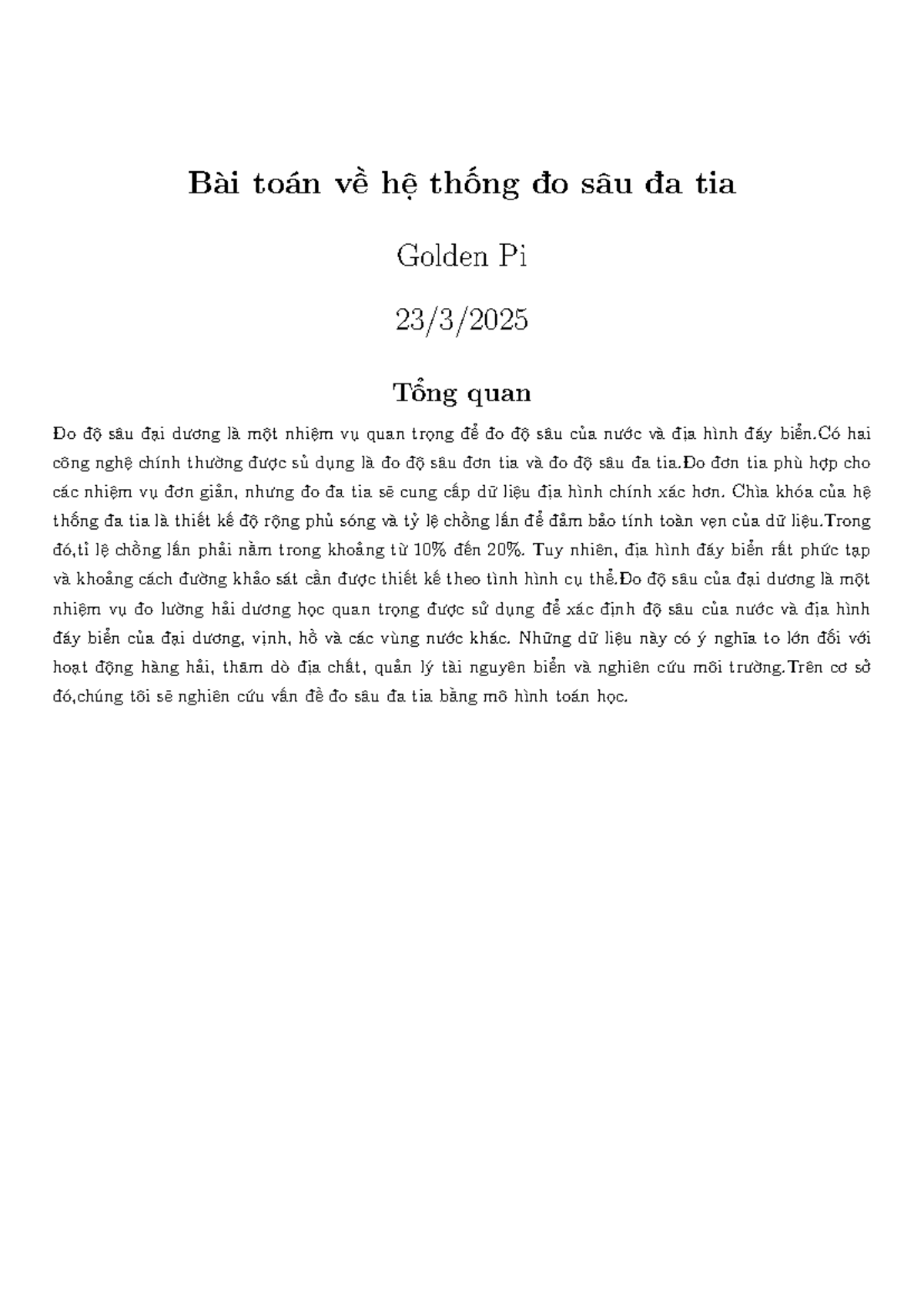 Bài toán về hệ thống đo sâu đa tia Golden Pi - Báo cáo Toán Mô Hình ...