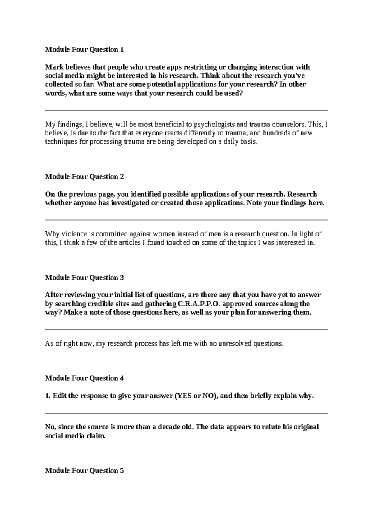 SCS 200 Applied Social Sciences: Module Four Research Applications and ...
