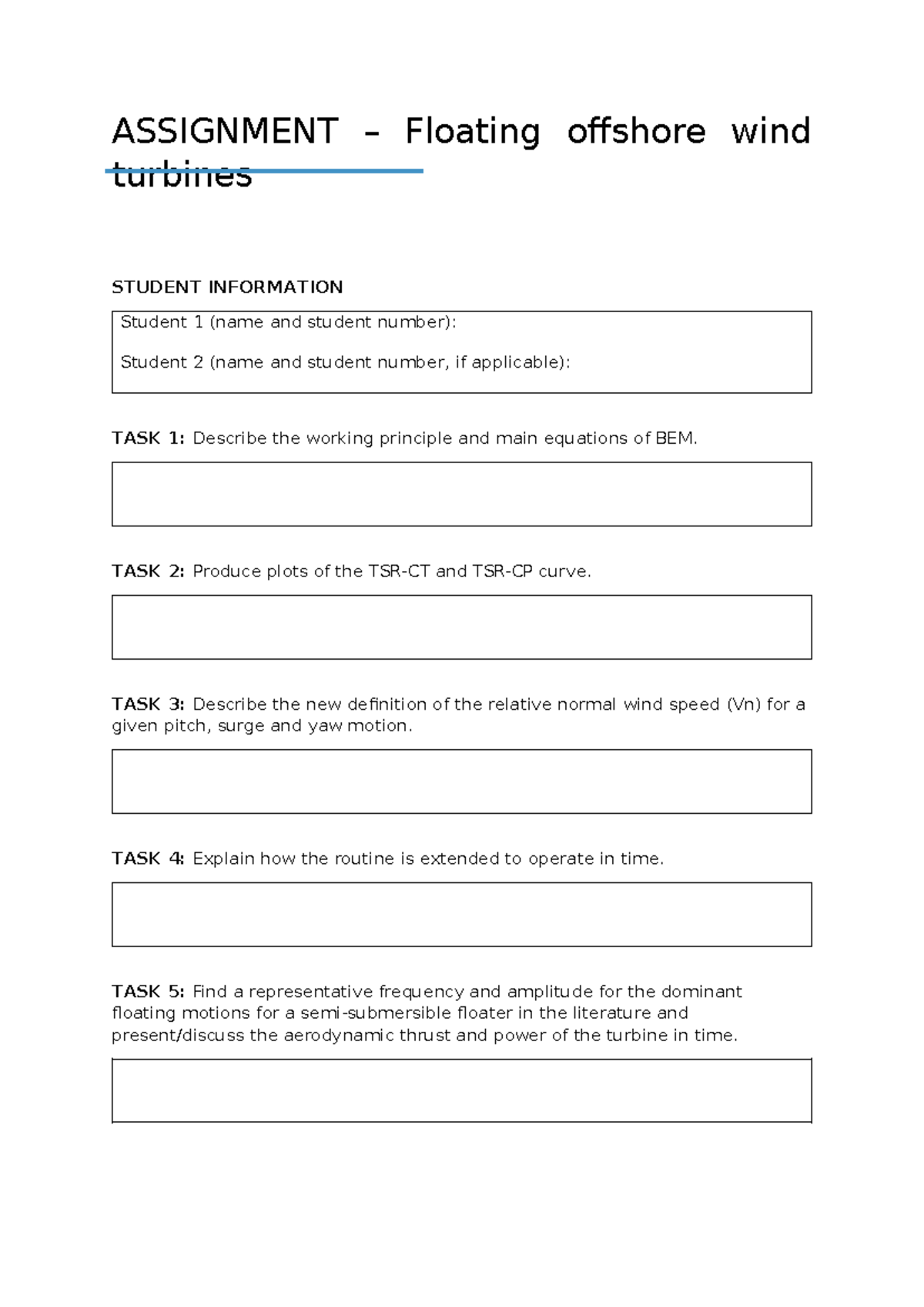 Assignment: Floating Offshore Wind Turbines (ENG 301) - Studeersnel