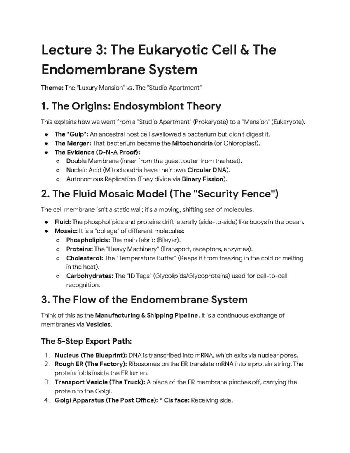 Lecture 3 Study Guide: Eukaryotic Cell & Endomembrane System - Studocu