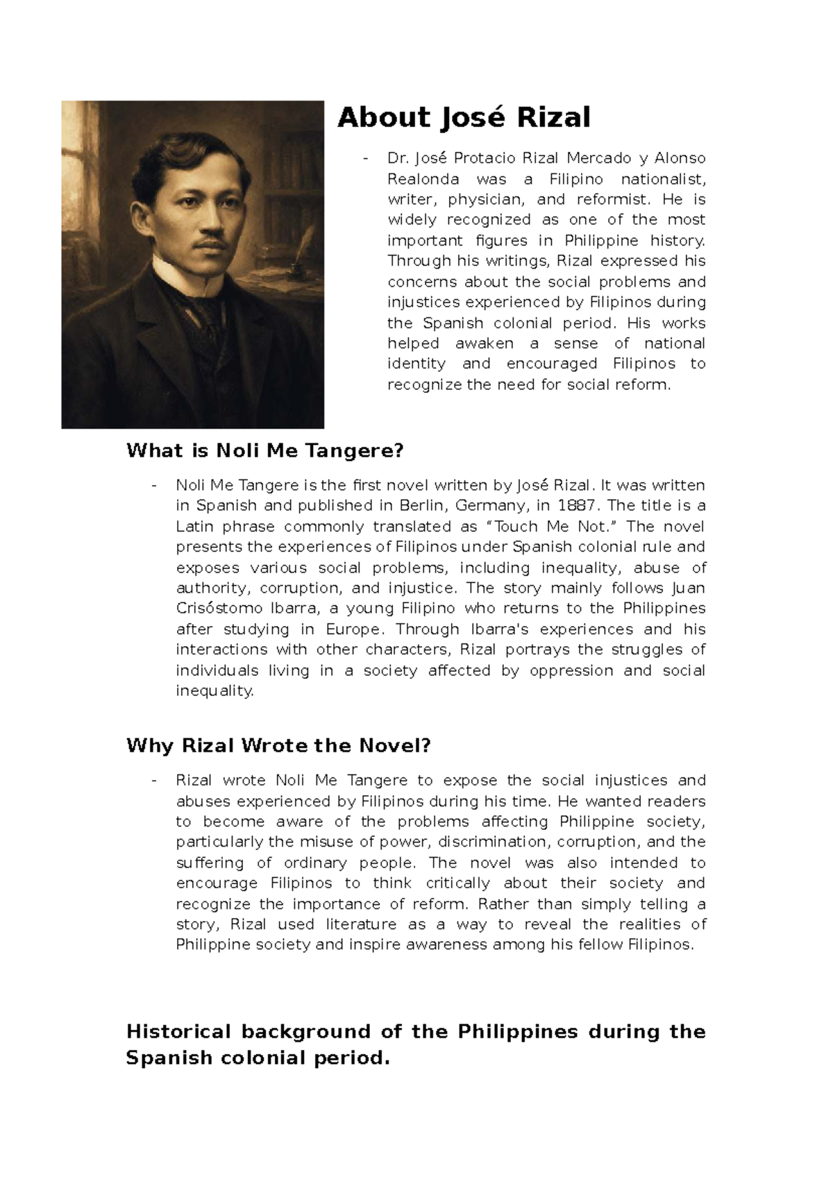 José Rizal: Noli Me Tangere - Lecture Notes on His Life and Works - Studocu