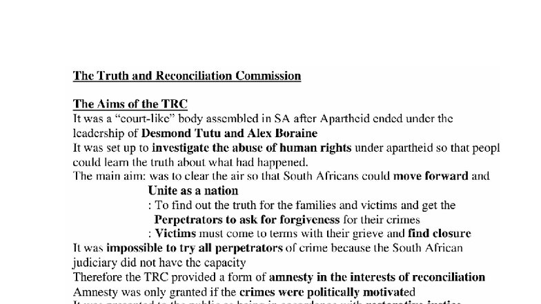 TRC Notes: A Comprehensive Overview of the Truth and Reconciliation ...